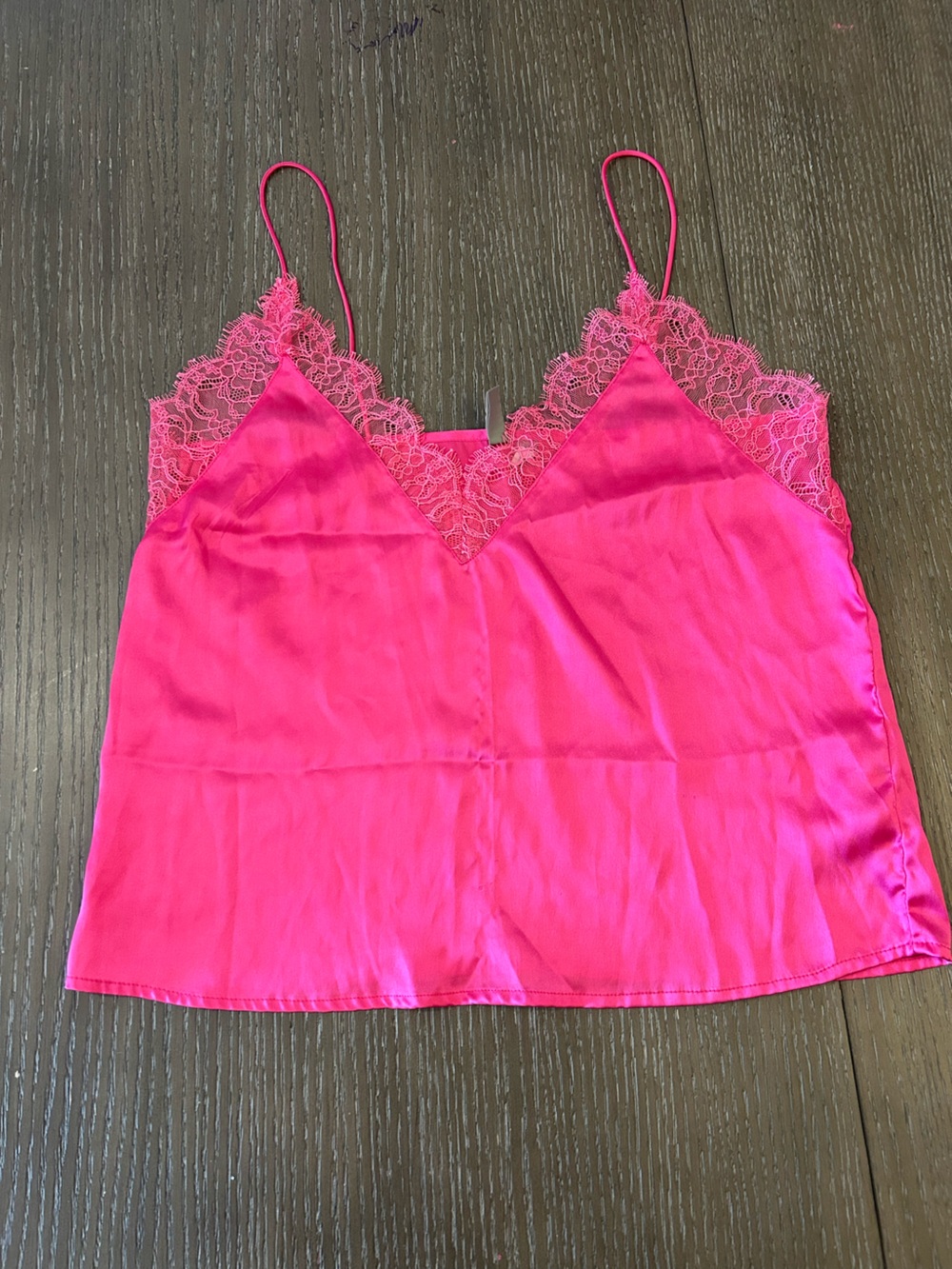ASOS Satin Camisole with Lace Trim in Hot Pink